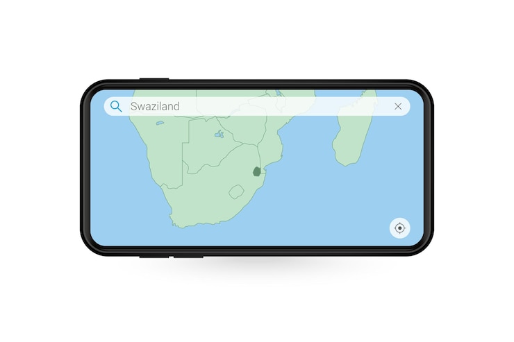 Vetor pesquisando o mapa da suazilândia no aplicativo de mapa do smartphone. mapa da suazilândia no celular.