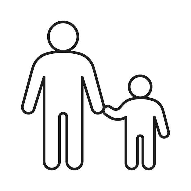 Pessoa adulta e criança ícone de linha de apoio familiar Pai escolta criança babá Vector esboço