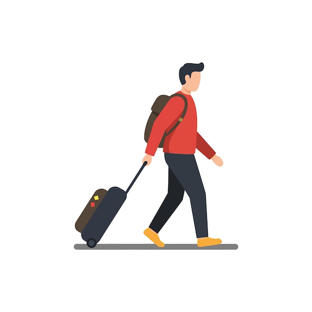 Pessoa caminhando com uma mala em ilustração vetorial de design plano
