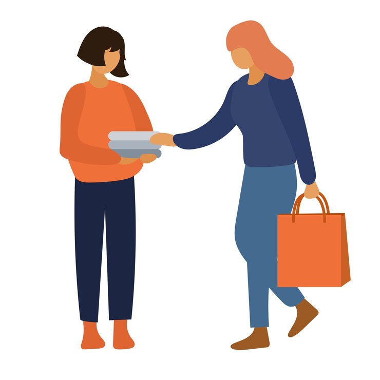 Vetor pessoa com sacos de compras ícone de personagem