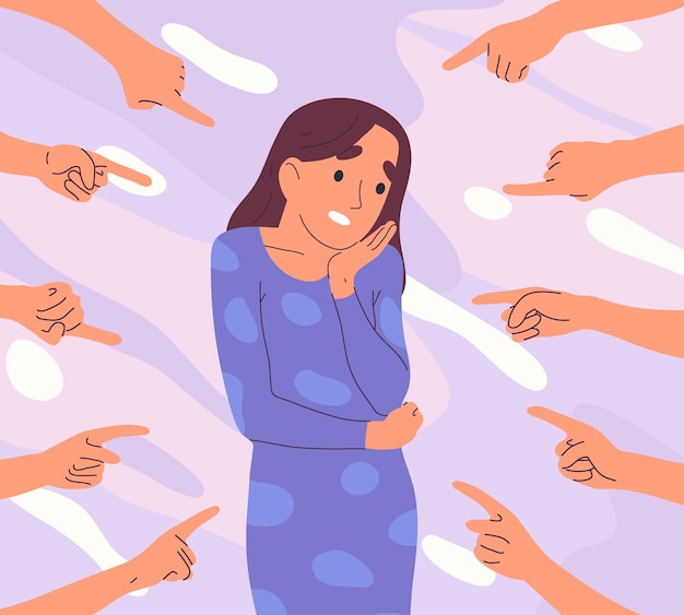 Pessoa deprimida triste envergonhada com as mãos apontando os dedos indicadores ilustração vetorial