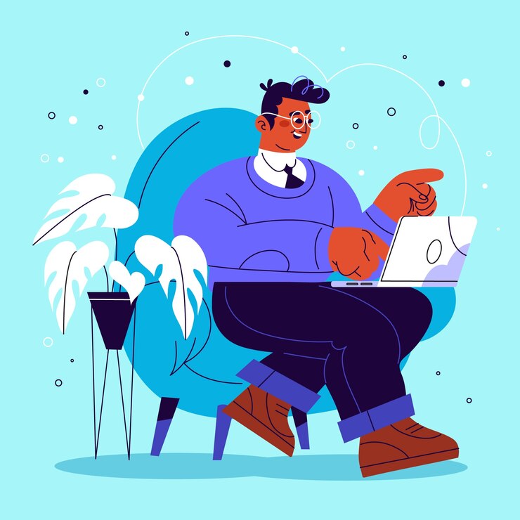 Pessoa desenhada à mão usando ilustração de laptop