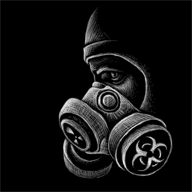 Pessoa em uma máscara respiratória durante uma ameaça bacteriológica ou química