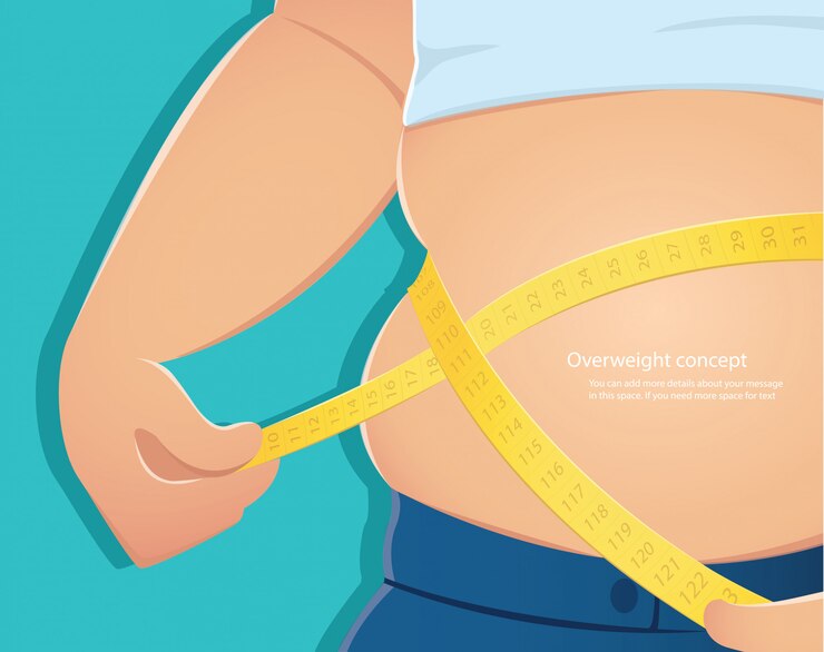 Vetor pessoa gorda usar escala para medir seu vetor de cintura