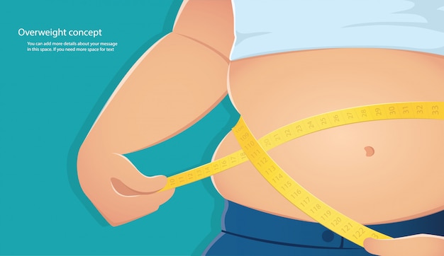 Vetor pessoa gorda usar escala para medir sua cintura