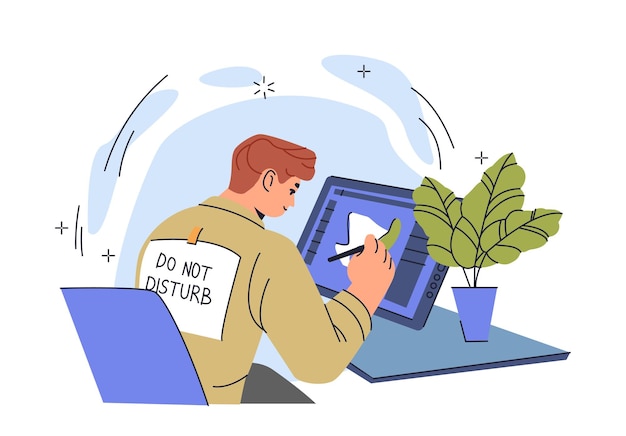 Pessoa que usa um tablet digital para ilustração vetorial de design gráfico em um conceito de fundo claro