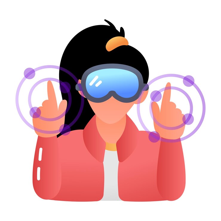Vetor pessoa usando um fone de ouvido denotando ícone plano de interação vr