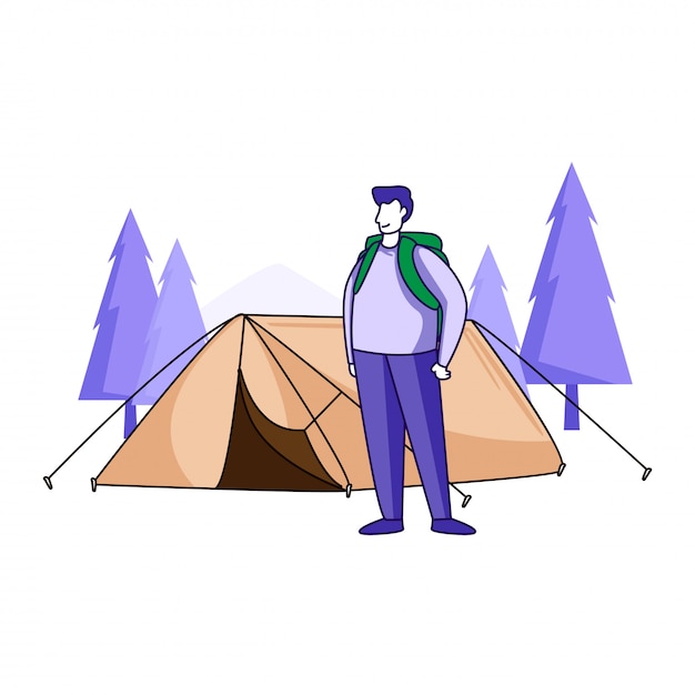 Pessoas acampando na floresta conceito de ilustração