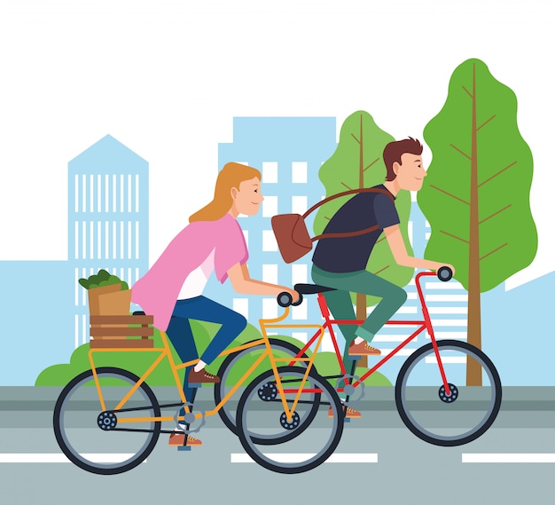 Pessoas andando de bicicleta design, transporte unidade viagens tráfego velocidade estrada e tema ilustração vetorial