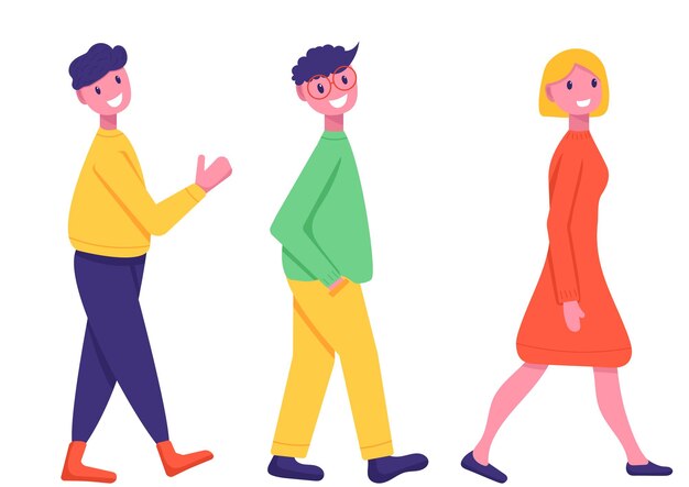 pessoas andando em estilo plano caras personagens vetor