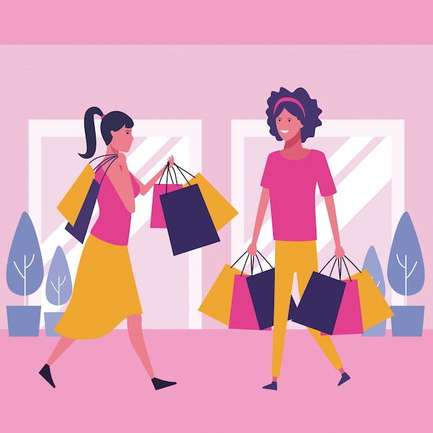 Pessoas às compras no shopping