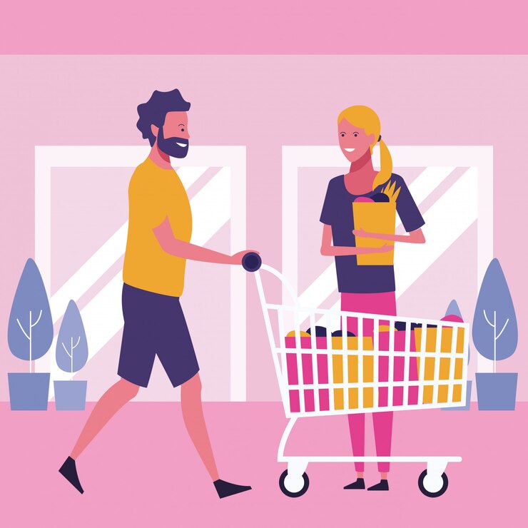 Vetor pessoas às compras no shopping