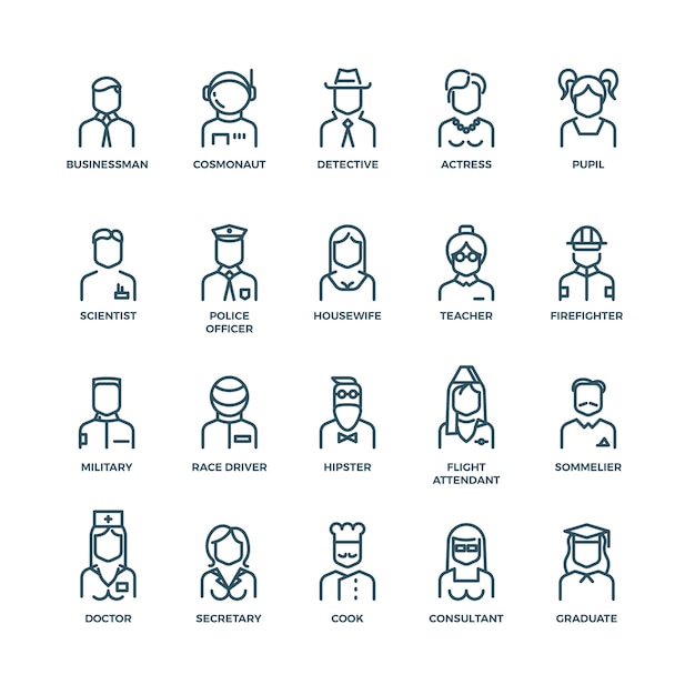 Pessoas avatares personagens profissões de pessoal