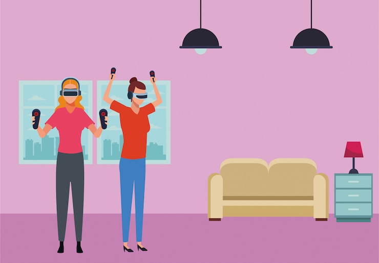 Vetor pessoas brincando com óculos de realidade virtual