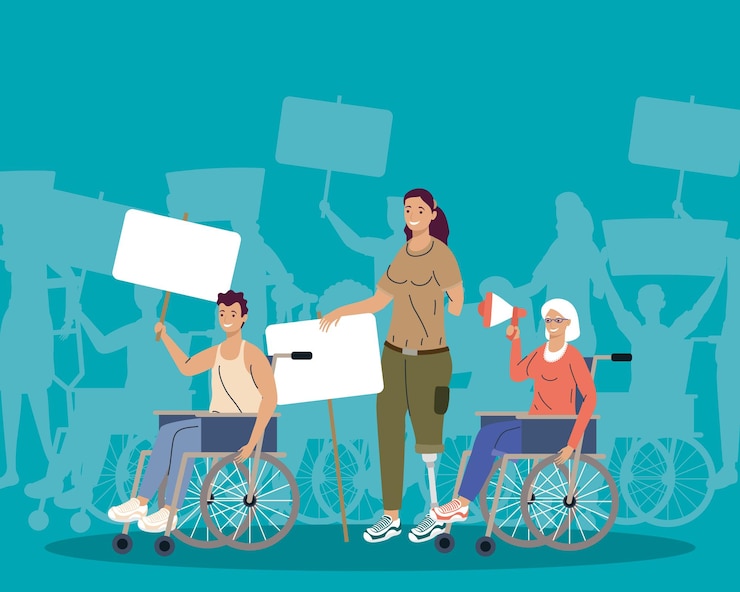 Vetor pessoas com deficiência protestando personagens de campanha