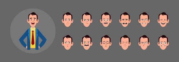 Pessoas com diferentes expressões faciais. Emoções faciais diferentes para animação, movimento ou design personalizado.