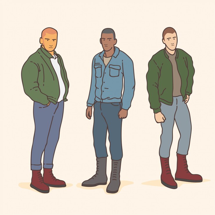 Vetor pessoas com estilo skinhead gênero música vector