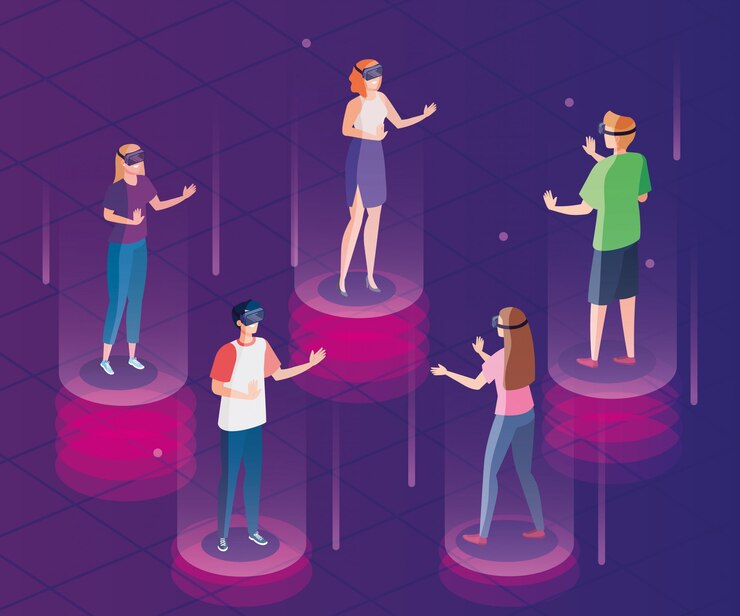 Vetor pessoas com óculos de realidade aumentada tecnologia vector design ilustração