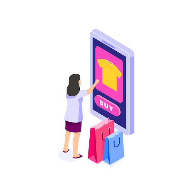 Pessoas comprando ícones isométricos
