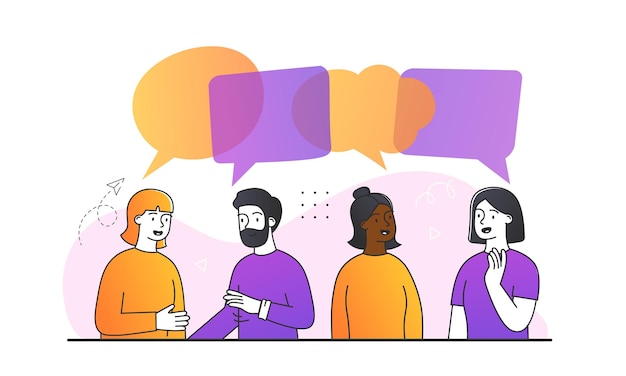 Pessoas conceito de diálogo pessoas diferentes se comunicam entre si bolha de diálogo acima de sua cabeça