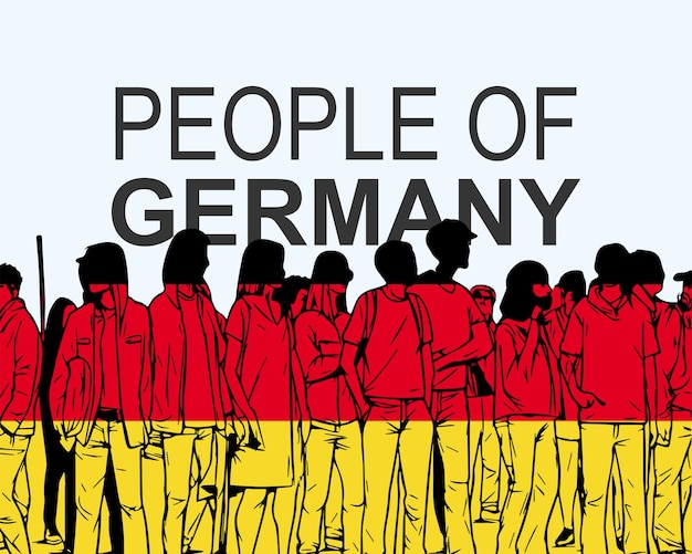 Pessoas da alemanha com a silhueta da bandeira de muitas pessoas reunindo ideias