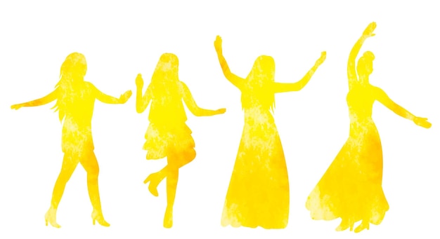Pessoas dançando silhueta de aquarela amarela vetor isolado