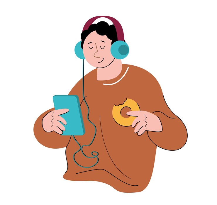 Vetor pessoas de caráter ouvindo ilustração vetorial de música