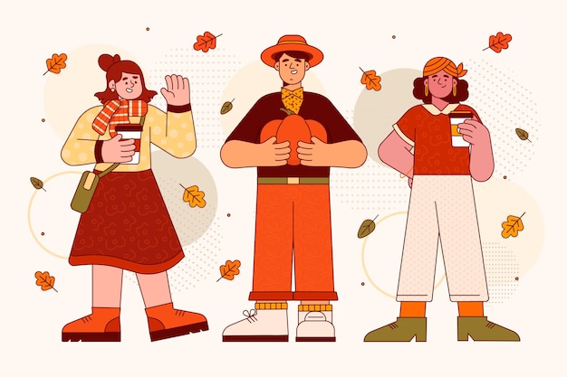 Vetor pessoas de design plano em ilustração de outono