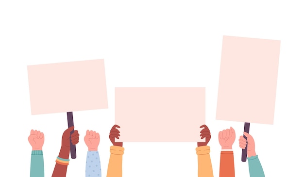 Pessoas de diferentes raças e nacionalidades segurando faixas e cartazes Ativismo movimento social
