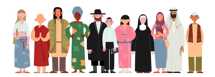 Vetor pessoas de diferentes religiões e culturas, bem como diferentes cores de pele juntas