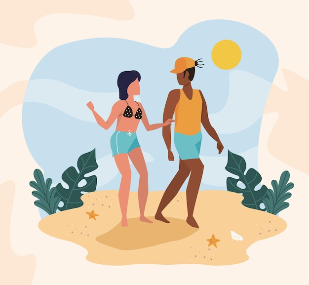 Pessoas de festa na praia se divertindo desenhando casal andando na praia clipartxA