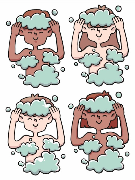 pessoas de higiene, tomando uma ilustração de bonito dos desenhos animados de conceito de banho
