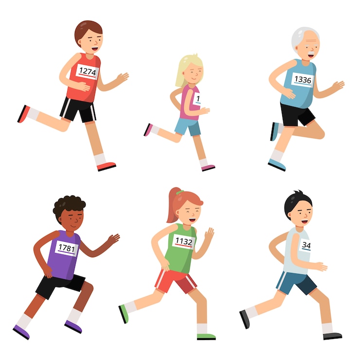 Vetor pessoas de maratona de corrida de diferentes idades