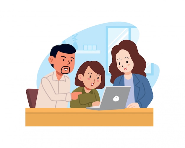 Pessoas de negócios, discutindo com o laptop