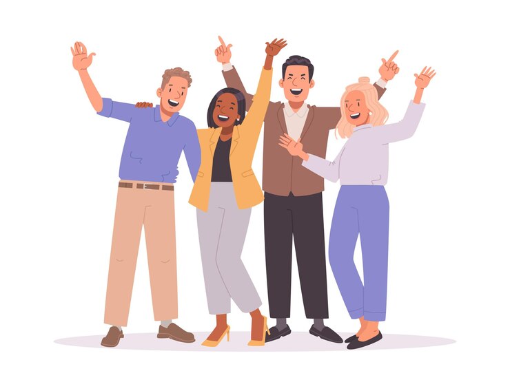Vetor pessoas de negócios felizes em comprimento completo sobre um fundo branco homens e mulheres colegas_ai_generado