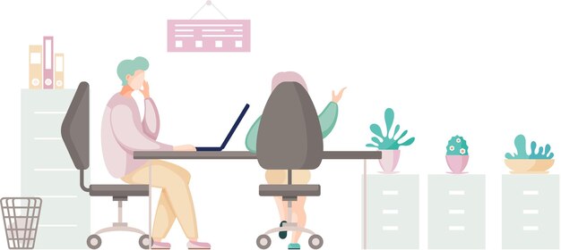 Pessoas de negócios, homem e mulher, conversando Colegas discutindo trabalho, conversando, comunicando-se, sentados na mesa do escritório, Empresários têm reunião de planejamento de estratégia de projeto Trabalho em equipe com plano de negócios