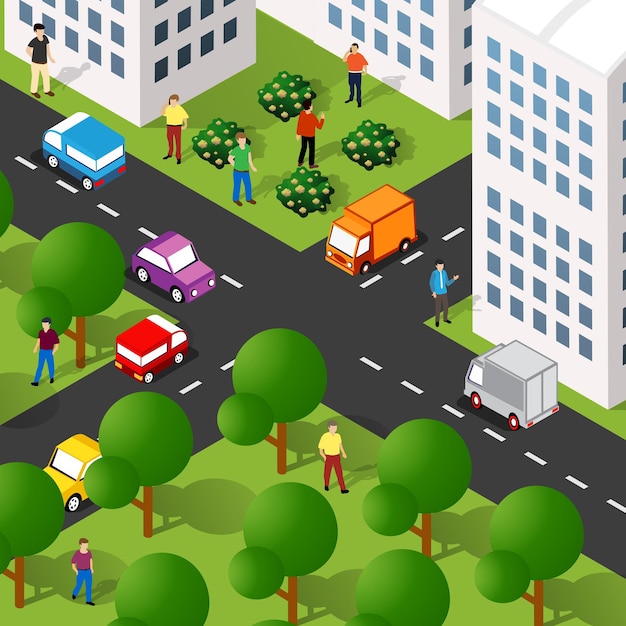 Pessoas de rua isométricas encruzilhadas ilustração 3D de uma cidade