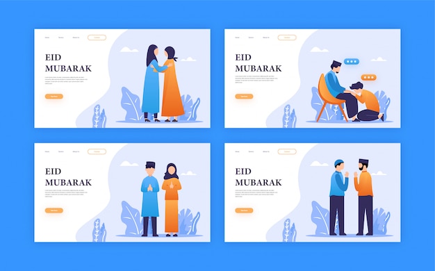 Pessoas definir ilustração para ramadã / eid mubarak greeting com conceito de página de destino