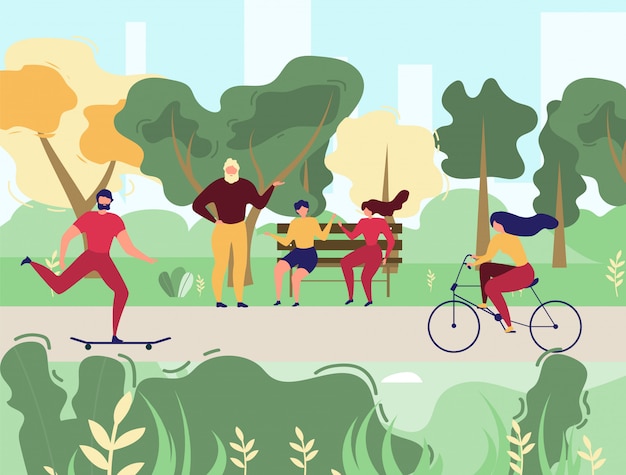 Pessoas descansando no City Park Vector Illustration