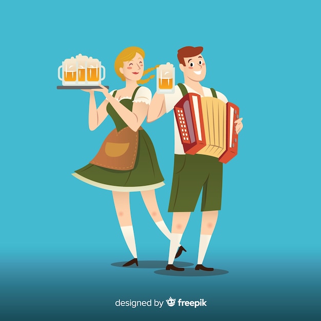 Pessoas dos desenhos animados, celebrando a oktoberfest