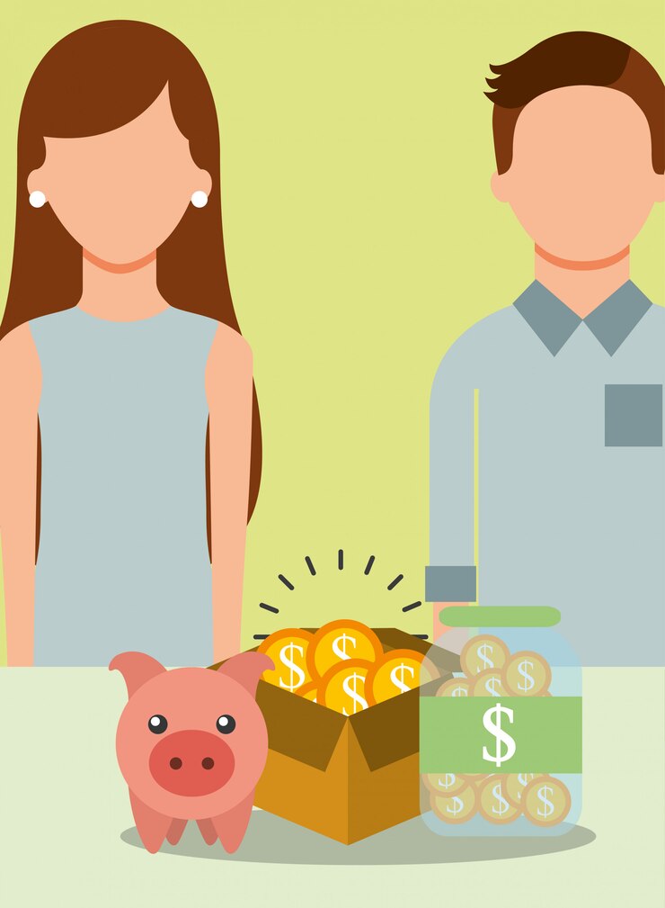 Vetor pessoas economizando dinheiro