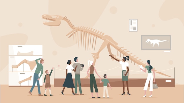 Pessoas em museu de paleontologia