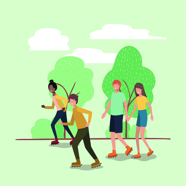 pessoas em patins no parque
