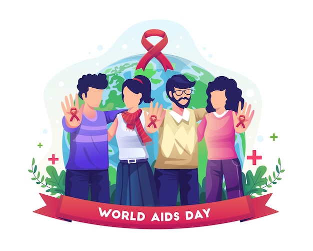 Pessoas em todo o mundo estão fazendo campanha sobre a conscientização do dia mundial da aids com a ilustração da fita vermelha