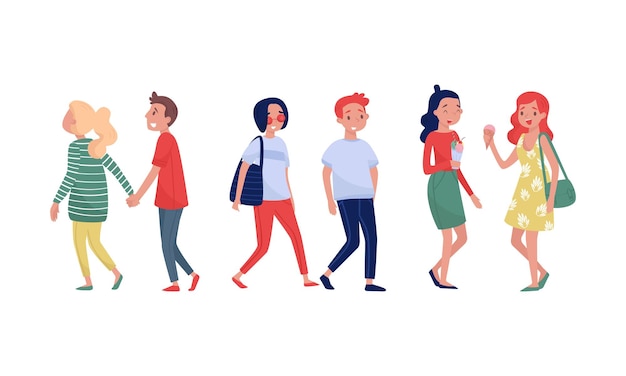 Pessoas estilizadas Figuras em diferentes poses Ilustrações vetoriais Homens e mulheres Conceito de caminhada
