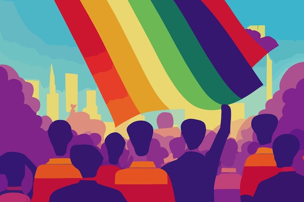 Pessoas expressando tolerância às bandeiras do desfile de arco-íris do orgulho lgbtq