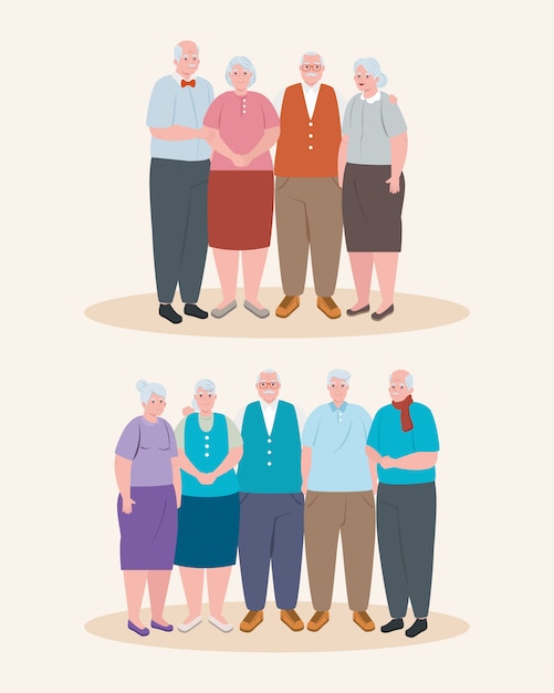 Vetor pessoas idosas bonitos, grupo de avós e avós design ilustração