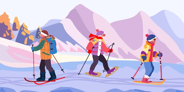 Pessoas idosas em uma viagem de esqui paisagem de montanha com pistas de esqui férias de inverno e minimalismo de viagem