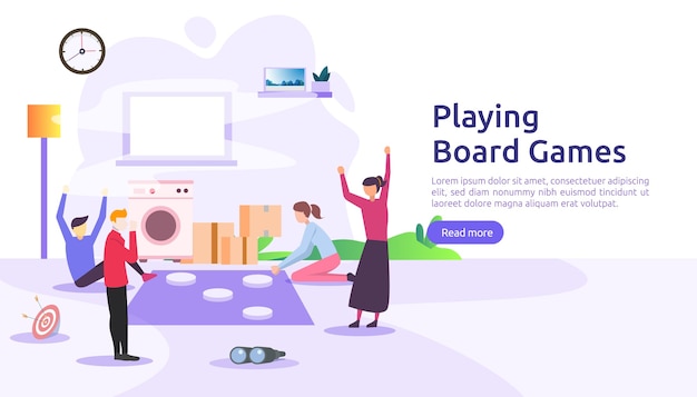 Vetor pessoas jogando conceito junto de jogos de tabuleiro ou mesa.
