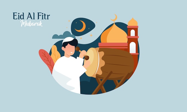 Pessoas muçulmanas felizes comemoram a ilustração de eid alfitr mubarak